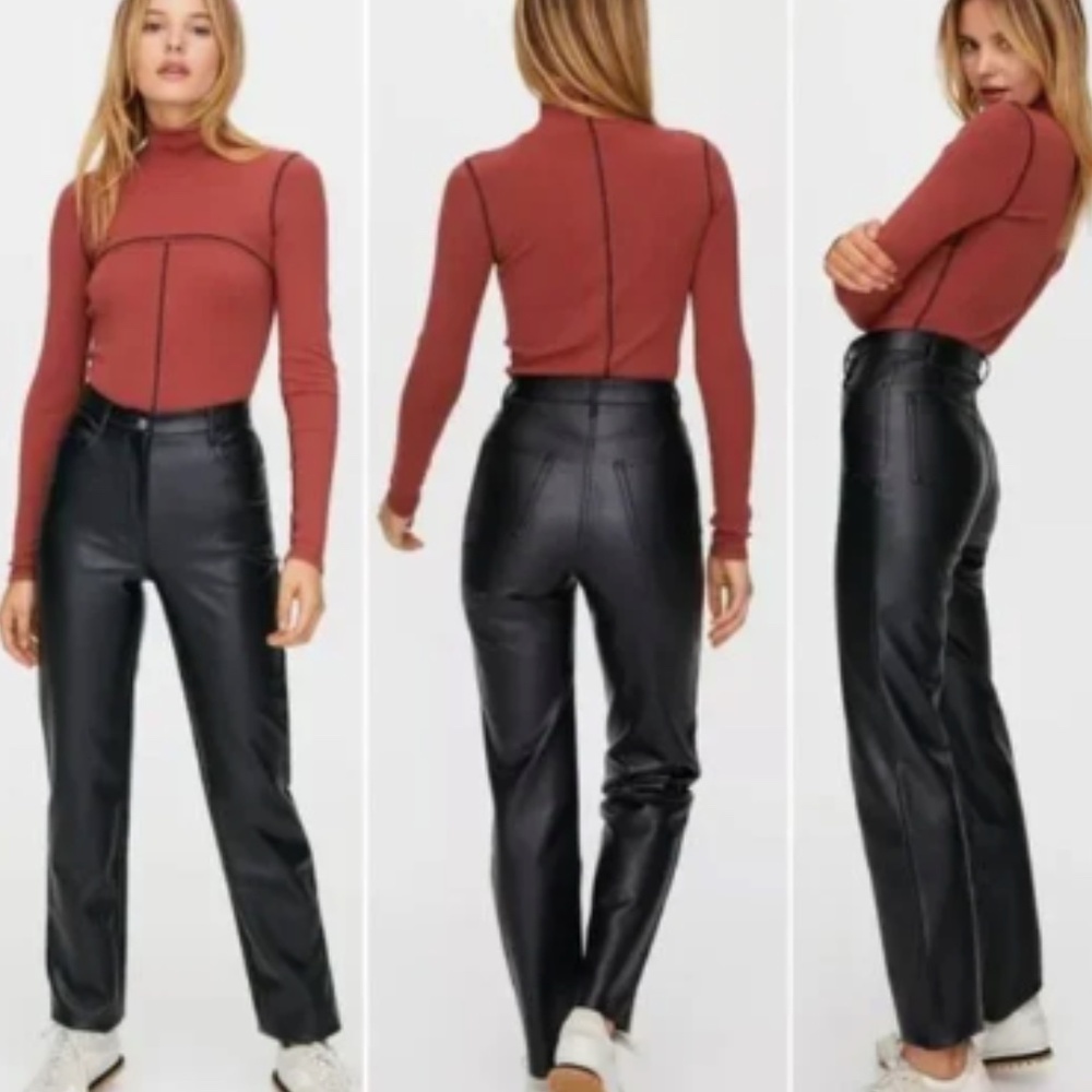 Wilfred Aritzia Black The Melina Faux Leather Moto Super High Rise Pants Size 0